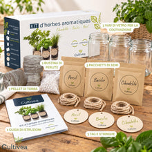 Carica l'immagine nel visualizzatore di Gallery, CULTIVEA® Set Erbe Aromatiche da Coltivare – Semi Basilico, Prezzemolo ed Erba Cipollina – Kit Aromatica con 3 Vasetti i