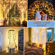 Carica l'immagine nel visualizzatore di Gallery, 3M * 3M Tenda Luminosa, 300 LED USB 8 modalità di Illuminazione con Timer e Telecomando, Esterno e Interno Addobbi, Cate