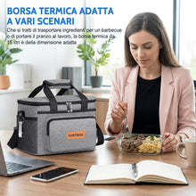 Carica l'immagine nel visualizzatore di Gallery, Borsa Termica Porta Pranzo 15L con Tracolla, Impermeabile, Grigio
