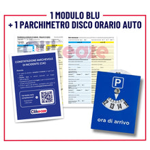 Carica l'immagine nel visualizzatore di Gallery, Constatazione Amichevole di Incidente + Disco Orario Auto | Kit Completo 1 Modulo Blu e 1 Parchimetro per Automobili e M