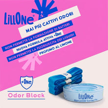 Carica l'immagine nel visualizzatore di Gallery, LillOne Kit Cassetta Riutilizzabile + 3 Ricariche Extra Lunghe 7 Strati da 7m – Compatibile con Mangiapannolini Maialino