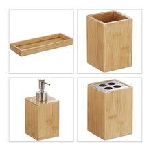 Carica l'immagine nel visualizzatore di Gallery, Relaxdays Set Bagno, Confezione 4 Accessori in bambù, Portaspazzolino, Porta Dentifricio, Portasapone &amp; Vassoio,Naturale