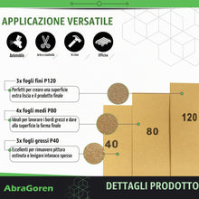 Carica l'immagine nel visualizzatore di Gallery, Confezione da 10 fogli di carta vetrata a grana mista: 3 pezzi fini, 4 pezzi medi, 3 pezzi grossolani. Carta abrasiva as