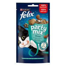 Carica l'immagine nel visualizzatore di Gallery, Purina Felix Party Mix Snack Gatto Original Mix al Gusto di Salmone, Merluzzo e Trota - 8 confezioni da 60 g ciascuna (C