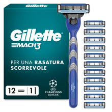 Carica l'immagine nel visualizzatore di Gallery, Gillette Mach 3 Rasoio Barba Manuale, 12 Lamette Uomo, Multicolore