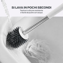 Carica l'immagine nel visualizzatore di Gallery, PORTENTUM Scopino wc silicone con porta scopino antigoccia e meno odori – Spazzolone bagno wc con testa curva e manico m