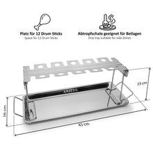 Carica l'immagine nel visualizzatore di Gallery, AMZBBQ® Supporto per cosce di pollo per barbecue, 12 stecche, in acciaio inox con ciotola