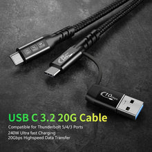 Carica l'immagine nel visualizzatore di Gallery, Cavo USB C, USB 3.2 Gen 2X2 20Gbps, Multifunzione 2 in 1 USB A a Type C 8K@60Hz UHD Video 5A/240W PD3.1 Ricarica Rapida 