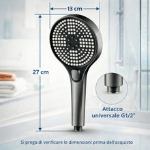 Carica l'immagine nel visualizzatore di Gallery, Soffione Doccia Alta Pressione Grigio Opaco, Doccino per Doccia Anticalcare con 3 Modalità di Getto, Doccetta per Doccia