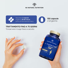 Carica l'immagine nel visualizzatore di Gallery, L CARNITINA 2000, 150 Capsule 75 giorni. Integratore di aminoacidi. Certificato VEGANO. CE. N2 Natural Nutrition