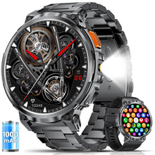 Carica l'immagine nel visualizzatore di Gallery, ESFOE Smartwatch Uomo Militare con 1000mAh/Torcia LED,1.85" Orologio Smart Watch con Chiamate Bluetooth,5ATM Impermeabil