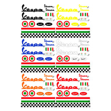Carica l'immagine nel visualizzatore di Gallery, Adesivi per Casco Kit VESPA - Nero Rosso Blu Giallo Arancione Bianco - Strisce Italia Cerchio Bandiera Scacchi Helmet VI