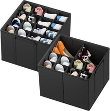Carica l'immagine nel visualizzatore di Gallery, SpaceAid Organizer per scarpe per armadio, confezione da 2 contenitori pieghevoli per scarpe con divisori regolabili, adatti per 16-32 paia, nero