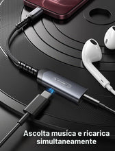 Carica l'immagine nel visualizzatore di Gallery, JSAUX Adattatore USB C a Jack 3,5mm con Ricarica PD 60W 2 in 1 per audio aux con microfono DAC Hi-Res supporto chiamate 