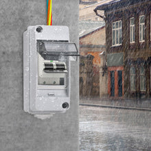 Carica l'immagine nel visualizzatore di Gallery, Scatola di distribuzione IP65, 2 moduli, bianco, plastica, impermeabile, con 1, per giardino o esterni