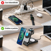 Carica l'immagine nel visualizzatore di Gallery, Caricatore Wireless 3-in-1, Stazione Ricarica Rapida 15W Magnetica Pieghevole, Adatto iPhone 12 a 17, Apple Watch e AirP