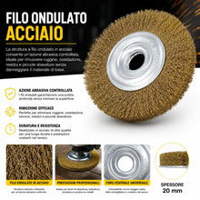 Carica l'immagine nel visualizzatore di Gallery, Topolenashop Spazzola Circolare per Mola da Banco 150 mm – Disco con Setole in Acciaio Ottonato e Adattatori Albero – pe