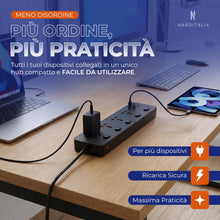 Carica l'immagine nel visualizzatore di Gallery, Multipresa Universale 8 in 1 da Viaggio con 4 Prese Internazionali, 2 USB-A e 2 USB-C, 5 Interruttori Indipendenti, Cavo