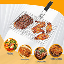 Carica l'immagine nel visualizzatore di Gallery, Cestino da Barbecue Pieghevole,Cestino Portatile per Barbecue con 2 Spazzole in Silicone,Cestello per Griglia in Acciaio
