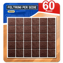 Carica l'immagine nel visualizzatore di Gallery, 60 Pezzi Feltrini Adesivi per Sedie e Mobili, Quadrati 25 mm Marrone