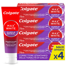Carica l'immagine nel visualizzatore di Gallery, Colgate Dentifricio Sbiancante Max White Purple Reveal 4 Confezioni da 75 ml I Per Denti Bianchi I Sicuro Per Lo Smalto 