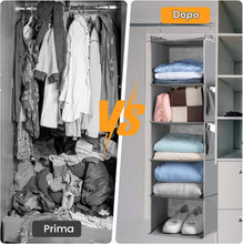 Carica l'immagine nel visualizzatore di Gallery, Cozary Organizer Armadio da Appendere 5 Ripiani, Organizzatore Armadio Pieghevole, Organizer da Appendere con Ganci in Metallo, per Camera da Letto- Grigio