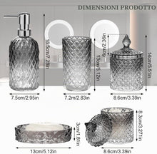 Carica l'immagine nel visualizzatore di Gallery, Set di accessori da bagno, 5 pezzi in vetro sfumato set completo, accessori da bagno in vetro con dispenser di sapone, portasapone, portaspazzolino, supporto Qtip
