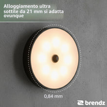 Carica l'immagine nel visualizzatore di Gallery, Brendz Luce Armadio LED con Sensore Rotonda, Luce Notturna, Ricaricabile USB-C, Magnetica, 2 pezzi, Bianco Caldo 3000K, 