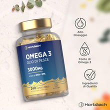 Carica l'immagine nel visualizzatore di Gallery, Omega 3 Olio di Pesce 3000mg - 240 Softgel - EPA e DHA