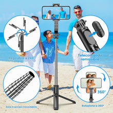 Carica l'immagine nel visualizzatore di Gallery, SelfieShow Bastone Selfie per Iphone, 106cm Estensibile Selfie Stick Monopiede 4 in 1 Asta Bastone Selfie Treppiede con 