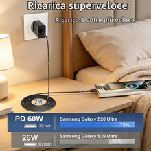 Carica l'immagine nel visualizzatore di Gallery, 60W Caricabatterie rapido USB C per Samsung Galaxy S26 Ultra,Caricatore Adattatore PD3.0 con Cavo USB C 2m S25 S24 S23 S