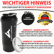Carica l'immagine nel visualizzatore di Gallery, AMITYUNION Shaker per proteine FYRA 700 ml con contenitore - NERO