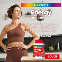 Carica l'immagine nel visualizzatore di Gallery, Massigen - Energy Gummy, Integratore Alimentare con Guaranà e Caffeina, Vitamine Gommose per Adulti, Gusto Lampone, 60 C