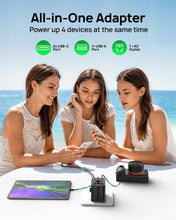 Carica l'immagine nel visualizzatore di Gallery, Adattatore da viaggio, caricabatterie universale mondiale con spina europea GaN 30W, 4 porte (1 AC, 1 USB-A, 2 USB-C), p