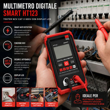 Carica l'immagine nel visualizzatore di Gallery, Multimetro Digitale Smart HT123, Tester Elettrico NCV CAT II 600V con Display LCD, Rilevamento Automatico AC/DC, Misura 