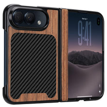 Carica l'immagine nel visualizzatore di Gallery, Custodia Magnetica Robusta Compatibile con Custodia iPhone Duo (Compatibile con Magsafe), (Legno Naturale &amp; Fibra di Car
