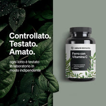 Carica l'immagine nel visualizzatore di Gallery, Integratore Ferro 20 mg (da bisglicinato ferroso) per capsula – con 42 mg di vitamina C naturale – vegano, insapore – 18