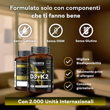 Carica l'immagine nel visualizzatore di Gallery, Vitamina D3 K2 - Alto Dosaggio y Assorbimento - Vitamina D3 2.000 U.I.