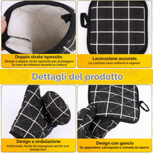 Carica l'immagine nel visualizzatore di Gallery, 1 Paio di Guanti da Forno e 2 Presine, Resistenti al Calore Fino a 300 °C, in Cotone Antiscivolo, Lavabili per Cucinare,