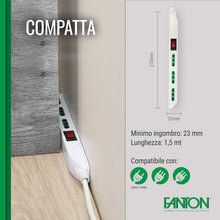 Carica l'immagine nel visualizzatore di Gallery, FANTON Multipresa SLIM 1,5 metri 3 prese bipasso, con spina piccola CLOCK