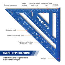 Carica l'immagine nel visualizzatore di Gallery, WORKPRO Squadra da Falegname Multifunzione 180mm, Righello Triangolare Metrico in Alluminio, Squadra Combinata 45° - 90°