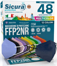 Carica l'immagine nel visualizzatore di Gallery, 48 Mascherine FFP2 certificate CE colorate Made in Italy BFE ≥99%