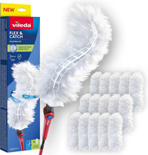 Carica l'immagine nel visualizzatore di Gallery, Vileda Flex&amp;Catch kit catturapolvere con manico lungo e 15 ricambi |Cattura fino a 3 volte più polvere rispetto ai piumini tradizionali | Manico estensibile fino a 93cm | Gancio per fissare il piumino