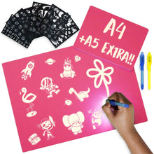 Carica l'immagine nel visualizzatore di Gallery, BONNYCO Lavagna Luminosa per Bambini Rosa A4 e A5, 6 Stencil e 2 Penne Spia