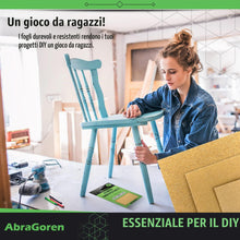 Carica l'immagine nel visualizzatore di Gallery, Confezione da 10 fogli di carta vetrata a grana mista: 3 pezzi fini, 4 pezzi medi, 3 pezzi grossolani. Carta abrasiva as