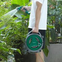 Carica l'immagine nel visualizzatore di Gallery, Avvolgitubo da giardino da 14 m, compatto e portatile, con 8 ugelli regolabili per pistola a spruzzo, avvolgitubo manual