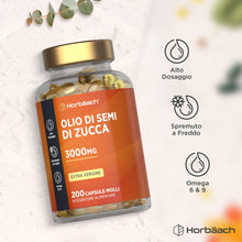 Carica l'immagine nel visualizzatore di Gallery, Olio di Semi di Zucca Capsule 3000 mg - Pumpkin Seed Oil Integratore