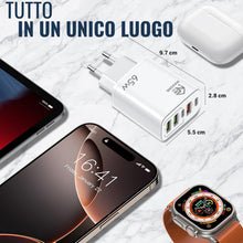 Carica l'immagine nel visualizzatore di Gallery, Caricatore USB C 65W GaN Ricarica Rapida Caricabatterie 5 Porte 3 USB + 2 USB C PD3.0 PPS Compatibile MacBook Air Pro De