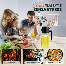 Carica l'immagine nel visualizzatore di Gallery, PORTENTUM Spruzzino Olio per Friggitrice Aria 500ml 2 in 1, Dosatore Bottiglia e Oliera Spruzzino olio, Accessori friggitrice ad aria nebulizzatore per Alimenti e Spruzzatore (Nero)
