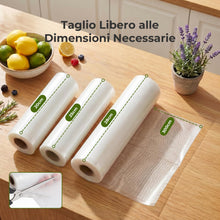 Carica l'immagine nel visualizzatore di Gallery, Sacchetti Sottovuoto Alimenti 3 Rotoli 20/25/28x300cm, Senza BPA